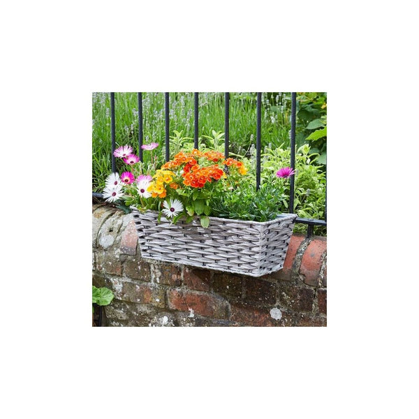 19in Bari Faux Rattan Planter - Soft Grey