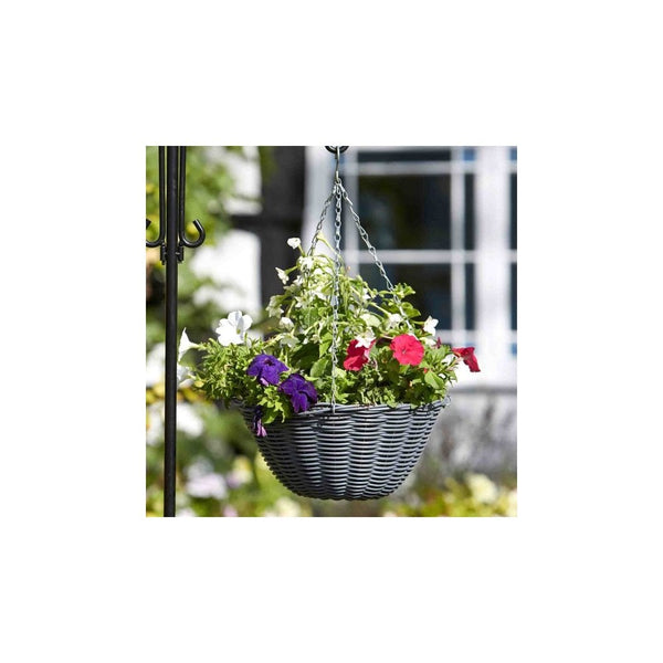 14in Slate Faux Rattan Hanging Basket