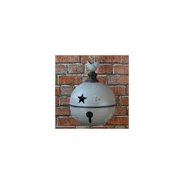 Large Pale Grey Round Bell With Bird Detail